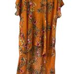 Lily White  Orange Floral Print High Low Tunic Blouse Semi Sheer Womens Large Photo 7
