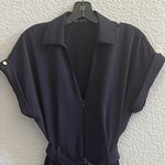ZARA  Navy Blue Paperbag Belted V Neck Jumpsuit Small Photo 3
