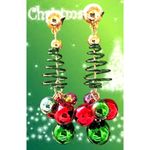 Christmas Tree Earrings New Handmade Jingle Bells Dangle Posts Festive P… Green Photo 4