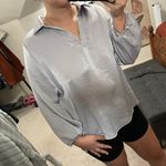 Silky Silver Collared Blouse Size M Photo 1