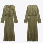 ZARA NEW Khaki Olive Green Silky Satin Cutout Long Sleeve Midi Maxi Dress Sz XS Photo 10