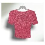 Abound  Pink/White Floral Short Sleeve V-Neck Elastic Waist Crop Top XS Photo 1