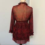 ZARA NEW  Long Sleeve Animal Print Burgandy Ruffle Dress Size Medium Elastic Band Photo 4