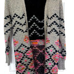 No Boundaries Womens small tan cardigan with black/pink tribal design Photo 0