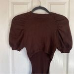 LPA Clementine Cutout Midi Dress Chocolate Brown Ribbed Knit Puff Sleeve Small Photo 8