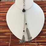 Talbots Silver and Black Tassel Necklace Photo 2