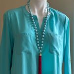 Susan Graver Turquoise Blue Light Material Blouse SZ M With Pockets V Ne… Photo 1