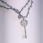 Elegant Black and Dark Metallic Gray Silver Tone Key Pendant Boho Necklace Photo 4