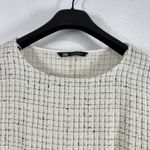 ZARA Tweed Fringe Boxy Crop Top White Black Balloon Sleeve Blouse XL Textured Photo 6