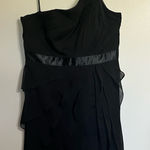 Adrianna Papell  Draped One Shoulder Tiered Chiffon Dress‎ Black Cocktail Size 14 Photo 0