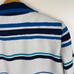 Alex Marie Womens Striped Textured Coat Large Blue White Longline Jacket Office Photo 3