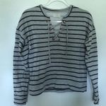 Lucky Brand Sweatshirt Stripes Lace Up Shine Gray XS Photo 0