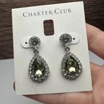 Charter Club  Silver Tone Green Clear Pierced Dangle Drop Earrings NWT Photo 4
