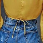 SheIn NEW Sz S Fabulous Tie Front Shimmery Gold Crop Top Blouse Photo 5