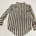ZARA satin striped shirt blue tan brown longsleeve buttondown Photo 4