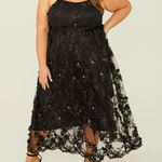 Arula Black & Gold Floral Appliqué Sequin Shimmer Sleeveless Maxi Dress. Photo 0