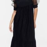 ZARA  Black Organza Tulle Puff Sleeve Square Neck Knit Maxi Dress Size Small Photo 0