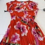 NWT Lulus Have Love Will Travel Coral Red Floral Gauze Wrap Midi Dress Size XL Photo 6