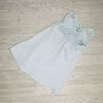 la rok blue crape ruffle tank top shirt w/ beaded detail macrame back xs Photo 1