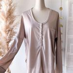 ANGL Taupe Henley Half Button Up Scoop Neck Long Sleeve Top Photo 1