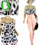 New York & Co. BLACK & WHITE CHIFFON FLORAL PRINT RUFFLE TUNIC (M) Photo 1