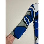 Bisou Bisou M Midi Dress Blue Gray White Stretch Abstract Print Modern Artsy Photo 12