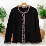 TanJay Black w/ Pink fringe knit cardigan sweater blazer Women’s Size S Small Photo 0