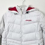 Spyder [] White Winter Puffer Ski Snowboard Jacket Hooded Rainbow Seams Size 4 Photo 2