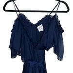 MISA Los Angeles Tayla Navy Ruffle Off The Shoulder Midi Wrap Dress Photo 3