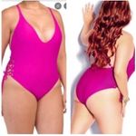 City Chic CCX by Hot Pink Lace Up Open Sides One Piece Swimsuit Plus Size 14 XL Photo 3