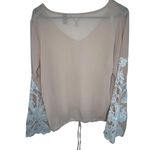 BKE Pink Sheer Lightweight Blouse With Lace Embroidered Bell Sleeves Photo 3