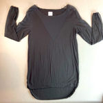 Nesh Tee shirt sheer v neck & upper arm long sleeves Shirt tail round Hem‎ small Black Photo 0