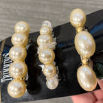 3 Vintage Hair Clips Pearl Barrettes Beaded Iridescent Beading Set New Photo 2