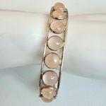 Sterling Silver Adjustable Rose Quartz Cabochon Cuff Bracelet Pink Photo 8