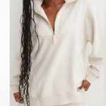 Aerie  Cream Hometown Holiday Quarter Zip Pullover Sweatshirt Size XL Photo 0