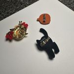 Halloween Autumn Brooch Pin Lot Of 3 Black Cat, Curved Pumpkin Jack O Lantern Photo 5