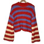 ZARA Striped Flare Sleeve Crochet Knit Red and Purple Women's Sweater Photo 0