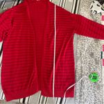 European Cardigan Sweater Medium Red Silver Metallic Stripe Clean‎ Girl Pullover Photo 7