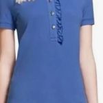 Tory Burch  Blue Lydia Ruffle Polo Shirt Women's Size Medium Photo 0