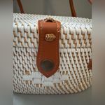 Balinese Rattan Bucket Beach Bag Purse in white and chestnut Photo 1