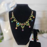 Bohemian Garden Floral Ornate Necklace with Earrings Set Pink Photo 0