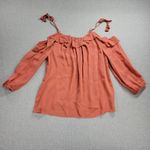 Joie  Womens Top Size S Orange Silk Cold Shoulder Ruffles Tassel Tie Long Sleeve Photo 8
