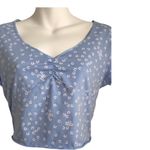 SheIn Ruched Dainty Floral Lettuce Edge Top Periwinkle Large Photo 8