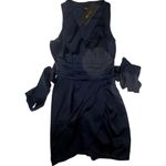 DO+BE NWT  V Neck Front Tie Bow Satin Blue Mini Dress Size Medium Photo 2