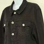 True Religion  Black Denim Trucker Jacket Horseshoe Logo Button Front Womens M Photo 2