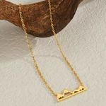 Boutique NEW Yellow Gold Plated Snowy Mountain Bar‎ Pendant Necklace, 16-18” Photo 14
