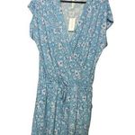 MIA NWT & Tess Dress XL Blue White Floral V-Neck Faux Wrap Elastic Waist Casual Photo 0