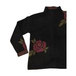 MB Women’s Medium Fuzzy Black Sweater Red Rose Floral Mockneck Pullover 20x23 Photo 1