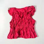 Sam Edelman  Maila Ruffle-Trim Red Peplum Top Size L Women's V‎ neck Viscose NEW Photo 6