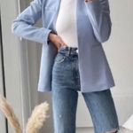 ZARA  Blue No Collar Minimalist Lapelless Blazer Jacket Size Small Photo 0